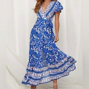 Bohemian Floral Wrap Dress